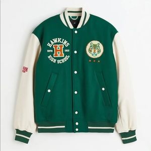 H&M x Stranger Things Hawkins Tigers Varsity Letterman Baseball Jacket Sz L NWT